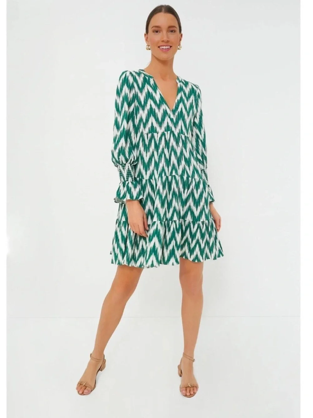 Tuckernuck Pomander Place Kenzo Green Chevron Ikat Mini Dress Size Small NWOT - Picture 1 of 14